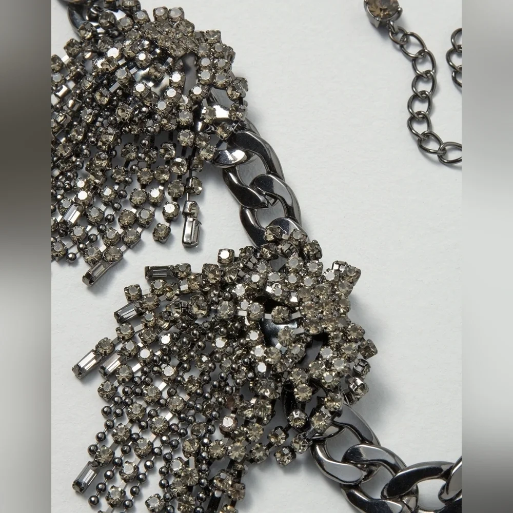 NWT WHBM Hematite Fringe Statement Necklace